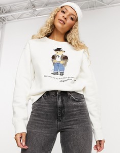 Синий свитшот с круглым вырезом и медведем Polo Ralph Lauren-Белый