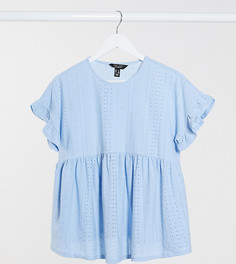 Голубой топ с баской и вышивкой ришелье New Look Maternity-Синий