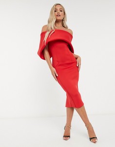 Ярко-красное платье-футляр миди со спущенными плечами ASOS DESIGN​​​​​​​-Красный