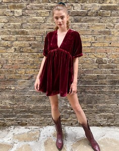 Бархатное платье винного цвета Free People-Фиолетовый