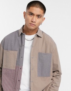 Oversized-рубашка со вставками и карманами ASOS DESIGN-Коричневый