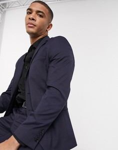 Темно-синий приталенный пиджак стретч Selected Homme