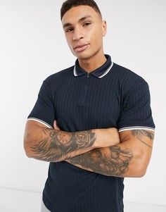 Темно-синее поло с контрастным воротничком в рубчик Burton Menswear-Темно-синий