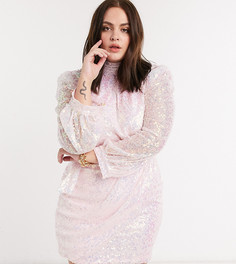 Асимметричное платье мини с высоким воротником с пайетками лилового переливающегося цвета Club L London Plus-Фиолетовый