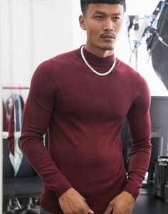 Бордовый обтягивающий джемпер из мериносовой шерсти с высоким воротом ASOS DESIGN-Красный