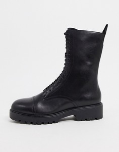 Высокие кожаные ботинки черного цвета со шнуровкой на массивной подошве Vagabond-Черный