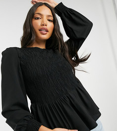 Черная блузка с присборенной отделкой и баской Vero Moda Tall-Черный