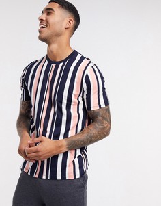 Футболка с вертикальными темно-синими и коралловыми полосками Burton Menswear-Темно-синий