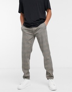 Коричневые суженные книзу брюки в клетку Only & Sons-Бежевый