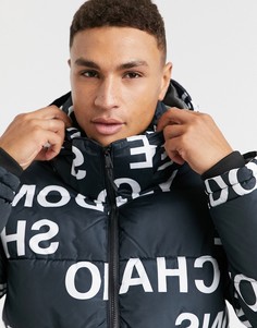Черный пуховик с принтом букв Only & Sons