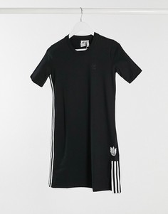 Черное платье-рубашка с объемным логотипом-трилистником adidas Originals-Черный