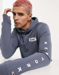 Синий худи с логотипом на груди и рукаве Tommy Jeans