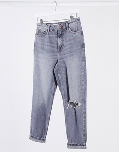 Серые джинсы в винтажном стиле с рваной отделкой Topshop-Серый