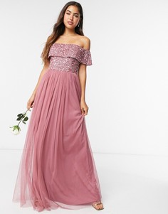 Розовое платье макси с пайетками Maya Bridesmaid-Розовый