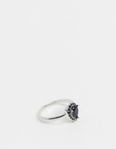 Серебристое кольцо с черным кристаллом ASOS DESIGN-Серебряный