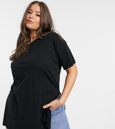 Черная длинная футболка с разрезами по бокам ASOS DESIGN Curve-Черный