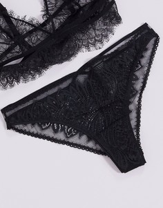 Черные бразильские трусы с кружевными аппликациями Calvin Klein-Черный