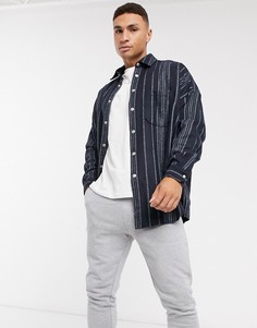 Oversize-рубашка с добавлением шерсти в темно-синюю полоску ASOS DESIGN-Темно-синий