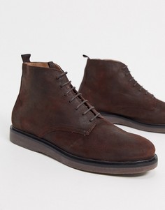 Коричневые кожаные ботинки на шнуровке H by Hudson-Коричневый
