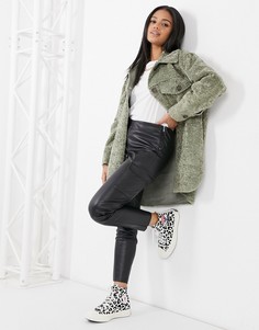 Зеленая куртка-рубашка с искусственным мехом ASOS DESIGN-Зеленый