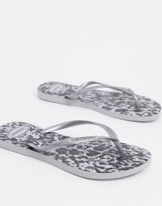 Серебристые шлепанцы с анималистичным принтом Havaianas-Серебряный