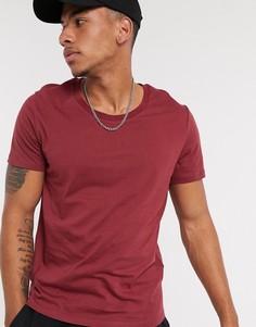 Бордовая футболка с овальным вырезом ASOS DESIGN-Красный