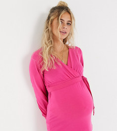 Розовый топ с объемными рукавами и запахом Mamalicious Maternity-Фиолетовый Mama.Licious