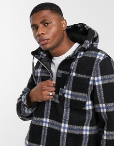 Куртка в синюю клетку с добавлением шерсти, без застежки ASOS DESIGN-Синий