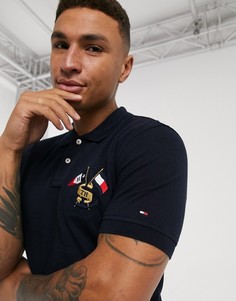 Футболка-поло классического кроя с вышитым гербом Tommy Hilfiger-Темно-синий
