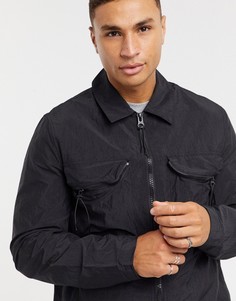 Черная стеганая куртка с нагрудным карманом ASOS DESIGN-Черный