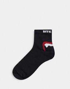 Черные носки до щиколотки на Хэллоуин с надписью "bite me" ASOS DESIGN-Черный