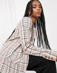 Длинный пиджак в клетку Topshop-Мульти