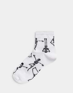 Носки для Хэллоуина с принтом "скелет" ASOS DESIGN-Белый