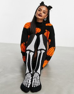 Гольфы на Хэллоуин с принтом скелета ASOS DESIGN-Черный