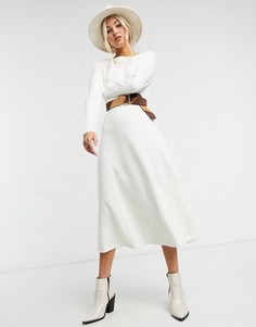 Белое свободное платье миди с длинными рукавами ASOS DESIGN-Белый