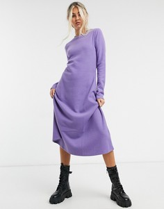Фиолетовое платье миди с длинными рукавами ASOS DESIGN-Фиолетовый