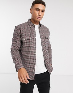 Рубашка навыпуск с длинными рукавами в ломанную клетку Burton Menswear-Коричневый