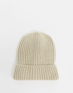 Бежевая шапка-бини в рубчик My Accessories London-Бежевый