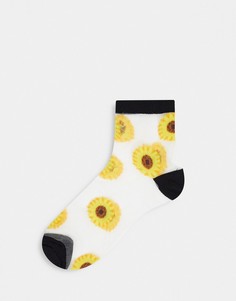 Черные сетчатые носки с подсолнухом ASOS DESIGN-Черный