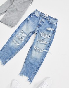 Синие свободные джинсы со рваной отделкой Bershka-Синий