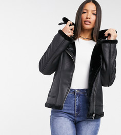 Черная куртка авиатор с подкладкой из искусственного меха Missguided Tall-Черный