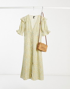 Платье миди на пуговицах с цветочным принтом Influence-Зеленый