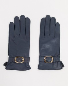 Темно-синие кожаные перчатки с пряжкой Barneys Originals-Темно-синий