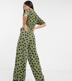 Комбинезон цвета хаки с поясом и принтом ASOS DESIGN tall-Мульти
