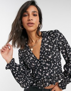 Чайная блузка с длинными рукавами и мелким цветочным принтом ASOS DESIGN-Мульти