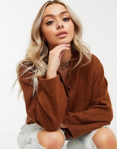 Коричневый пушистый кардиган с круглым вырезом ASOS DESIGN