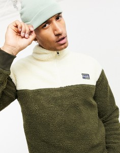 Свитшот хаки из искусственного меха с короткой молнией Jack & Jones Originals-Зеленый