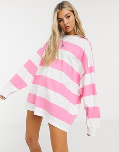 Лонгслив в стиле oversized в широкую яркую полоску ASOS DESIGN-Розовый