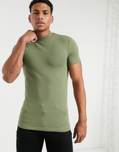 Обтягивающая футболка цвета хаки с высоким воротом ASOS DESIGN-Зеленый