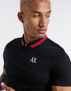 Черное поло колор блок с воротником на молнии Armani Exchange-Черный